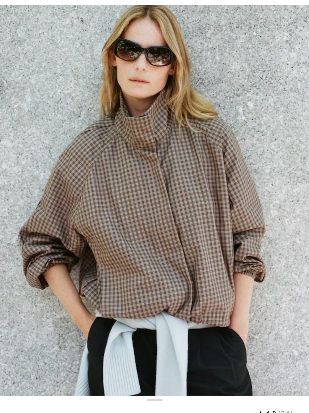 NWT Madewell Funnel-Neck Windbreaker Jacket in Brown Black Check